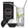 FLOW Barware Set di miscelatore in vetro di cristallo con stampo per mega palla di ghiaccio da 5 cm e cannucce in metallo Perfetto per Gin & Tonic, Vodka & Coke & Cocktail