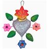 La Casa di Frida - Cuore con Fiori e Foglie, Artigianato Messicano in Terracotta, da appendere, alto 13 cm (E)