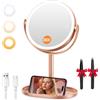 Auxmir Specchio Trucco con Luci 30X/1X Bifacciale, Specchio Ingranditore 8, Specchio da Tavolo Ricaricabile 2000mAh, 3 Colori di Luci 64 LED Rotazione a 360° Smontabile per Camera da Letto, Viaggio