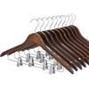 TOPIA HANGER Grucce in legno con clip in metallo regolabili (confezione da 10), ganci girevoli a 360°, finitura retrò di alta qualità, per vestiti, cappotti, jeans, camicette, CT28A