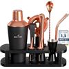 BARMINGO® Set da cocktail in acciaio inox, 11 pezzi, 700 ml, con supporto e accessori da bar, set shaker per cocktail, set da barista, set da bar, set regalo, nero e oro rosa