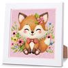 Pujeknm Fuchs Diamond Painting per bambini con cornice in legno, set completo di immagini per pittura a diamante 5D, per bambini, fai da te, decorazione per la casa, 18 x 18 cm