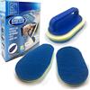TDBS The Dustpan and Brush Store Spugna per la pulizia del bagno con manico, kit di spugne abrasive con 2 spugne ovali per la pulizia, 1 spugna angolare e 1 manico in spugna staccabile, spugna per cucina, piastrelle o vasca da bagno