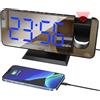 Lancoon Sveglia con proiezione Orologio digitale da comodino con proiettore a 180° 7,4 '' Ampio schermo a specchio Display Porta di ricarica USB 4 livelli Luminosità Dimmer Snooze Dual Alarm Setting
