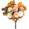 HAOSHICS Bouquet di fiori artificiali in seta con foglie per matrimonio, casa, ufficio, decorazione per vaso (arancione)