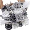 Serwalin Set di fiori artificiali grigi, fiori di seta con steli, realistici fiori finti per torte per bouquet da sposa, centrotavola, decorazione per baby shower