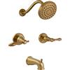 Design House Oakmont 595728 - Pannello doccia classico per vasca e doccia, con soffione monofunzione, rubinetto a 2 maniglie e valvola per bagno, colore: oro spazzolato