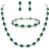 EVER FAITH Parure Gioielli Donna Zircone Matrimonio Nuziale Ovale Goccia Collana Orecchini Braccialetto Set Verde Argento-Fondo