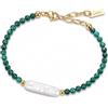 GAVU Bracciale Donna Minimalista con Malachite Naturale Sfaccettata 3 mm e Perla Barocca Centrale, Braccialetto Regolabile Elegante da Donna