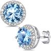Bestyle Orecchini Donna Punto Luce 2 Carati, Ipoallergenici con Punta in Argento 925, Pietre Portafortuna Rotonde per i 12 Mesi Brillante Blu Acquamarina, Regalo per Donna