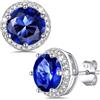 Bestyle Orecchini Donna Punto Luce 2 Carati, Ipoallergenici con Punta in Argento 925, Pietre Portafortuna Rotonde per i 12 Mesi Brillante Blu Zaffiro, Regalo per Donna