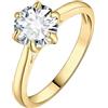 JewelryPalace 2ct Classic Anello Solitario Donna placcato oro giallo 14K con Creato Moissanite, Diamante Simulato Anelli Dorati Pietra Rotonda, Semplice Fedine Fidanzamento Oro Set Gioielli Donna 10.5