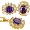 Rizilia Parure di Gioielli Pendente con 18 Catena & Perno Orecchini Taglio Ovale CZ [Simulata Ametista Viola] in Placcato Oro Giallo, Semplice Ed Elegante Moderno
