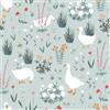 FunStick Carta da Parati Autoadesiva per Mobili Blu Azzurro Pallido Pellicola Adesiva Fiori Selvatici ed Erbe Carta da Parati Adesiva Muro Cameretta Bambini Verde Chiaro Blu Oche Bianche 44.5CMx3M