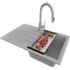 PRIMAGRAN Lavandino da Cucina Grigio 78x50cm, Lavello in Granito a 1 vasca + Rubinetto 40x20cm + Set di accessori, Lavabo da Cucina Incasso al Mobile 45cm - Milano S117