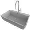 PRIMAGRAN Lavandino da Cucina Grigio 78x50cm, Lavello in Granito a 1 vasca + Rubinetto 40x20cm + Set di accessori, Lavabo da Cucina Incasso al Mobile 80cm - Riga S417