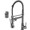 MOGFCT Rubinetto da cucina con spruzzatore estraibile ad arco alto monocomando a molla per lavello da cucina, grigio