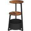 HOOBRO Tavolino da Caffè Rotondo a 3 Ripiani con Ripiano e Cesto in Tessuto, Comodino per Piccoli Spazi, Tavolino da Divano per Soggiorno, Camera da Letto, Marrone Vintage e Nero EBFB169BZ01