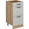 Vicco Mobiletto base per cucina R-Line, Bianco rustico, 40 cm con cassetti, senza piano di lavoro, per la libera combinazione all'interno di sistemi cucina modulari