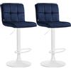 CLP Sgabelli da bar set di 2 regolabili in altezza con schienale, Peru, rivestimento in velluto, base girevole in metallo Colore:blu;Colore del telaio:bianco