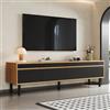 BTM Mobiletto TV Moderno con 4 Ante, Mobile Porta TV con Spazio di Archiviazione Mobile Soggiorno, Nero + Legno 170 cm x 38cm