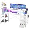 APICIZON Scrivania Gaming 150 cm con Libreria - Scrivania per PC Reversibile con Luci LED RGB, 2 Porte USB, Supporto per Cuffie e Portabicchieri, Effetto Carbonio Bianco