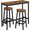 VASAGLE LBT219B01 - Set tavolo da pranzo con tavolo da bar e sgabelli, tavolo da bar con 2 sgabelli rotondi, struttura in acciaio industriale, marrone rustico e nero inchiostro