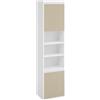 VASAGLE KAILYN Collezione - Mobiletto da Bagno, Mobile da Parete o Terra, Ante a Apertura Regolabile, 7 Scomparti, 3 Ripiani Regolabili, 30 x 40 x 160 cm, Bianco Nuvola e Beige Naturale BBK762N01