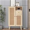 KOMHTOM Armadio in rattan originale color legno, credenza con due ante e un cassetto, multiuso, per camera da letto, soggiorno, corridoio, cucina (C)