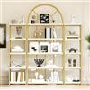 VIVCA Set di scaffali da 163 x 30 x 184 cm, libreria modulare con telaio in metallo dorato e ripiani in MDF bianco, 3 pezzi con design ad arco, per soggiorno, cucina e ufficio