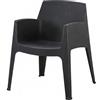 Cribel Ancara Poltrona in Polipropilene Design Moderno Con Braccioli Integrati Sedia Monoblocco Per Interno Esterno Cucina Sala Ufficio (Nero)