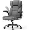 rattantree Sedia da Ufficio,Sedie Ergonomica con Braccioli Ribaltabili a 90°,Ruote Girevoli Sedia Scrivania,PU e Altezza Regolabile,Supporto Lombare Gonfiabile,Per L'ufficio E La Casa,Grigio Scuro