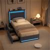 QMTXBYJ Letto imbottito 90x200 con 2 cassetti, Letto singolo con contenitore 90x200, testiera LED con funzione di ricarica USB, Struttura letto Singoli con rete a doghe per Ragazzi, senza Materasso