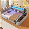 Kebnor Divano letto, Daybett, con due cassetti, porte USB e Type-C, vano portaoggetti, cassettiera ai piedi, barra LED, senza materasso, in velluto (Grigio, 140 × 190 cm)
