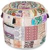 Aakriti Gallery - Copri pouf rotondo in stile etnico, rivestimento decorativo indiano in cotone ricamato per poggiapiedi, ottomano, solo fodera, bianco, 56 x 35,6 cm