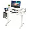 GIANTEX Scrivania regolabile in altezza, scrivania elettrica con supporto per monitor, 2 cassetti, 2 ganci, piccolo tavolo per computer con altezza regolabile di 73-122 cm, per studio e ufficio