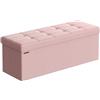 SONGMICS Cassapanca Contenitore, Pouf Pieghevole, 131 L, 38 x 110 x 38 cm | Panca Ingresso, Poggiapiedi, Regge 300 kg, per Camera da Letto, Rosa Pastello e Nero Inchiostro, Collezione MINOTA LSF077R11