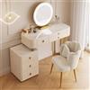 MiaJJooLi ‌Toeletta da Trucco con Luci LED & Specchio,3 Colori Luce Touch Regolabile,5 Cassetti, Postazione Trucco per Camera da Letto con Sedia per Ragazza, Donna