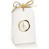 Generic 20 scatole per bomboniera Busta bustina 5.5X3.5X10 cm con Timbro ceralacca per Cerimonia tematica Stampato a Caldo portaconfetti (Fibra Bianco Cresima)