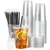 Lekeeu 50 Pezzi Bicchieri di Plastica Trasparenti con Coperchio 500ml Bicchiere da Caffè in Plastica Riutilizzabile Bicchieri Extra Resistenti per Freddo Frappè Bevande Festa Catering