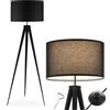 tectake® Lampada da Terra, Treppiede in Acciaio, Paralume in Tessuto, 60 W | Effetto Lino, Interruttore a Pedale, Attacco E27, Protezione Antiscivolo, Montaggio Semplice, 57 x 57 x 158 cm, Nero