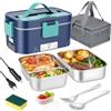 Snorthy 3-in-1 Fast Heating Lunch Boxes, 1,8 L Grande capacità Riscaldato Lunch Box 100W Elettrico 12V/24V/220V Lunch Box, Acciaio inossidabile Riscaldato Lunch Boxes per Auto Camion Ufficio