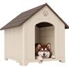 PawHut Cuccia per Cani da Esterno Taglia Grande e XL 102x94x103 cm Beige | Casetta per Cani, Plastica Impermeabile, Base Rialzata, Finestre, Tetto Spiovente, Giardino Patio Terrazza Casa