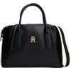 Tommy Hilfiger Donna Borsa Satchel Essential con Branding, Nero (Black), Taglia Unica