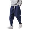 Generic Pantaloncini da uomo in cotone e lino: pantaloni da jogging con cavallo basso, pantaloni da tuta da uomo, pantaloni harem a vita elasticizzata, pantaloni larghi e stretch, pantaloni da yoga e da danza