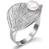 Lotus Fun, anello da donna con foglie e perle d'acqua dolce, aperto, in argento sterling S925, realizzato a mano per donne e ragazze e Argento, regolabile, colore: argento, cod. LFJD
