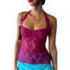 Nicoxijia Donne Sexy Halter Pizzo Vedere Attraverso Crop Top Floreale Spaghetti Strap Tie Backless Vest Tank Top Y2K Summer Club Top, Viola, M