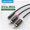 Vention Jack da 3,5 mm a 2 Cavo RCA Cavo audio da femmina a maschio Splitter Aux per amplificatore TV Home Theater Cavo Aux jack da 3,5 RCA
