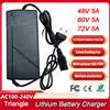 NONE Caricatore triangolare 48V 60V 72V Batteria al litio 5A 54.6 67.2 84V 100-240V Caricatore di ricarica rapida UE per scooter elettrico E-bike