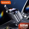 Toocki Caricabatteria da auto da 105 W Display a LED PD3.0 QC4.0 Caricabatteria da auto USB con adattatore IP e cavo USB C retrattile per iPhone15 Xiaomi